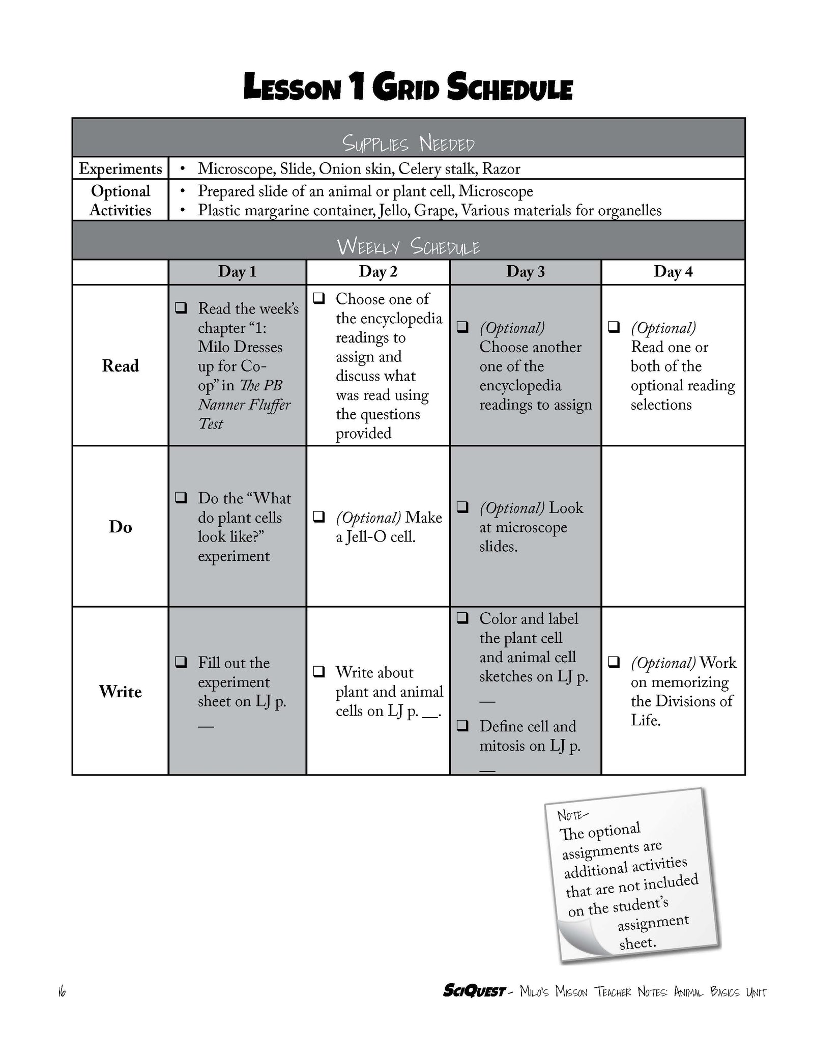 SciQuest 100: Milo's Mission Instructor's Guide