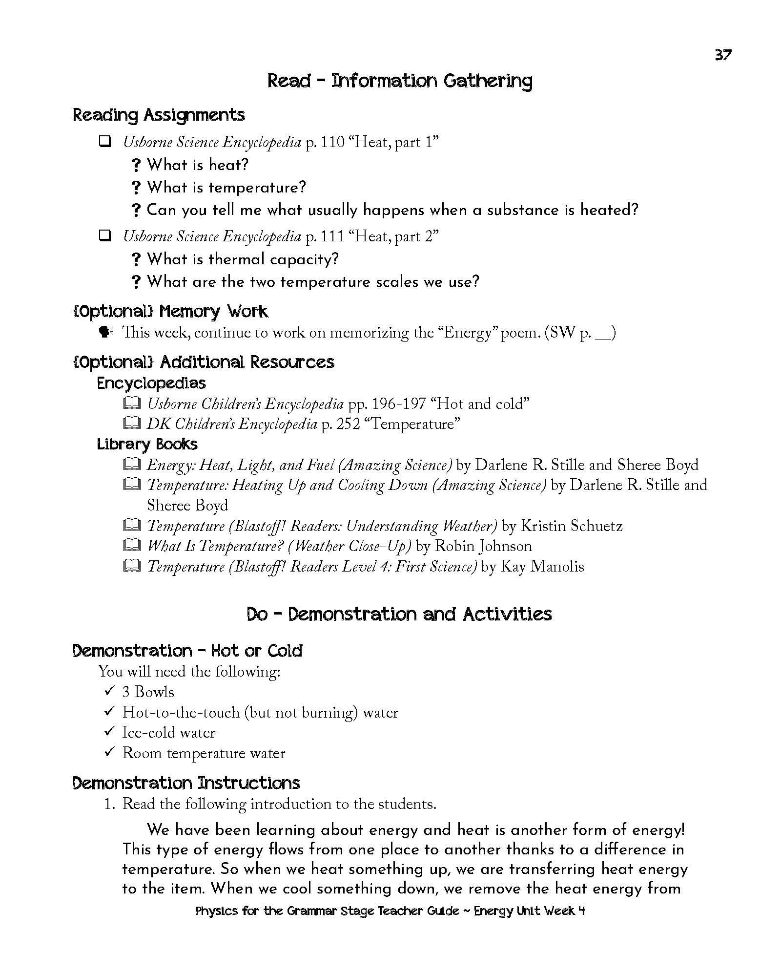 Physics for the Grammar Stage Teacher Guide