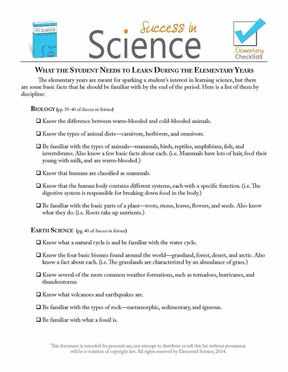 Checklists for Success in Science