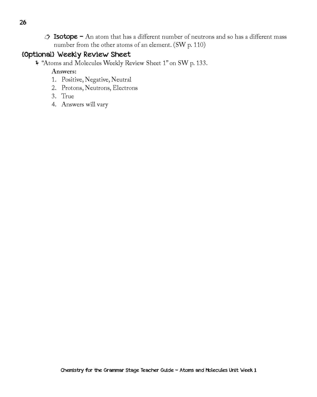 Chemistry for the Grammar Stage Teacher Guide