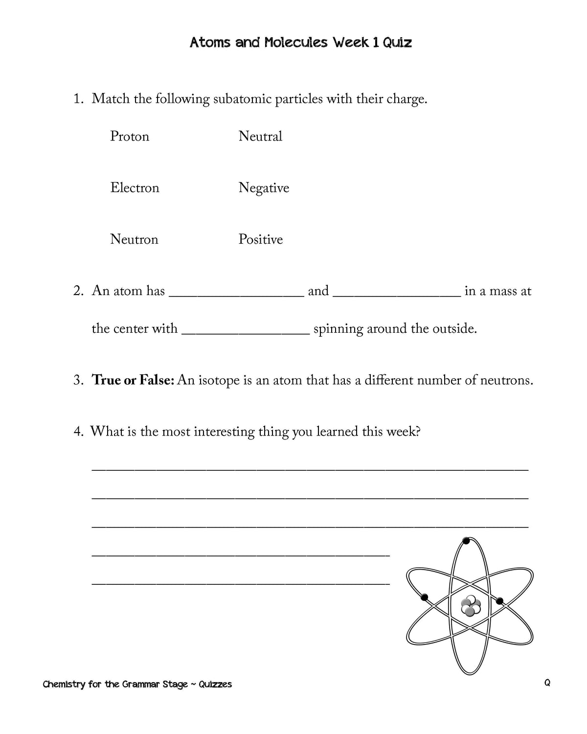 Chemistry for the Grammar Stage Student Workbook