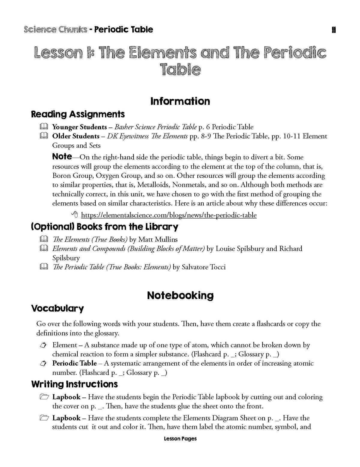 Science Chunks Periodic Table Unit | Elemental Science