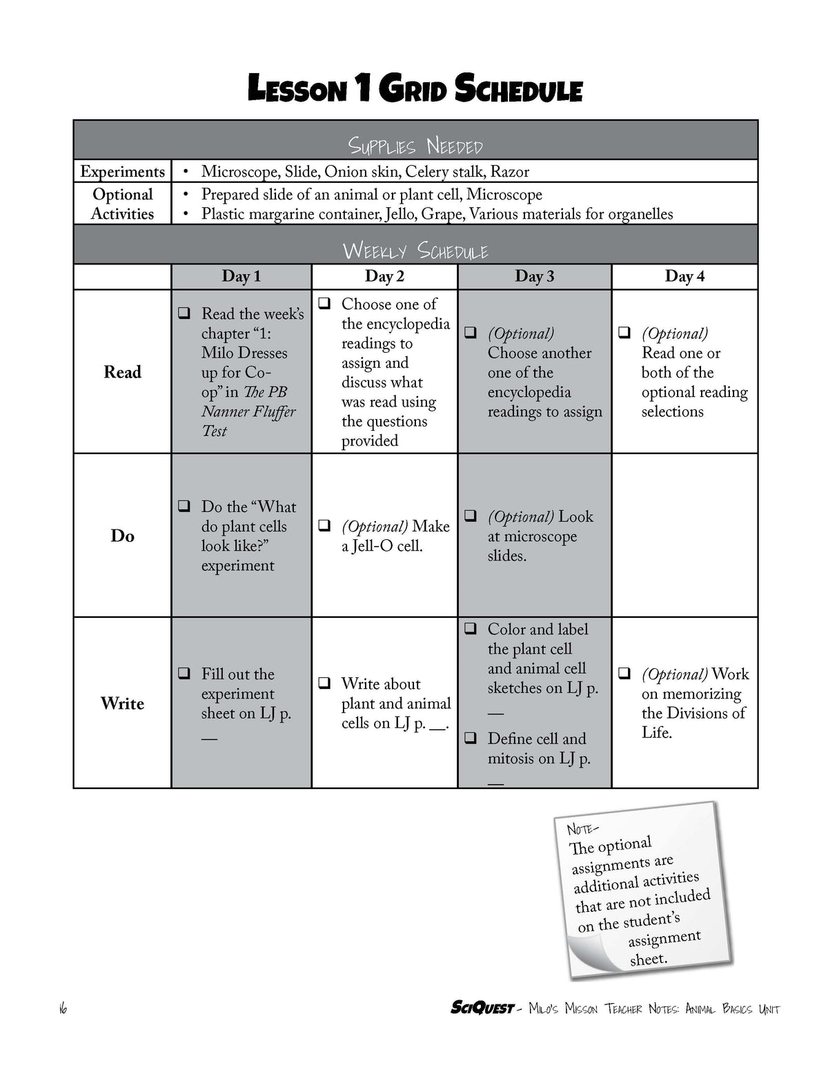 SciQuest 100: Milo's Mission Instructor's Guide