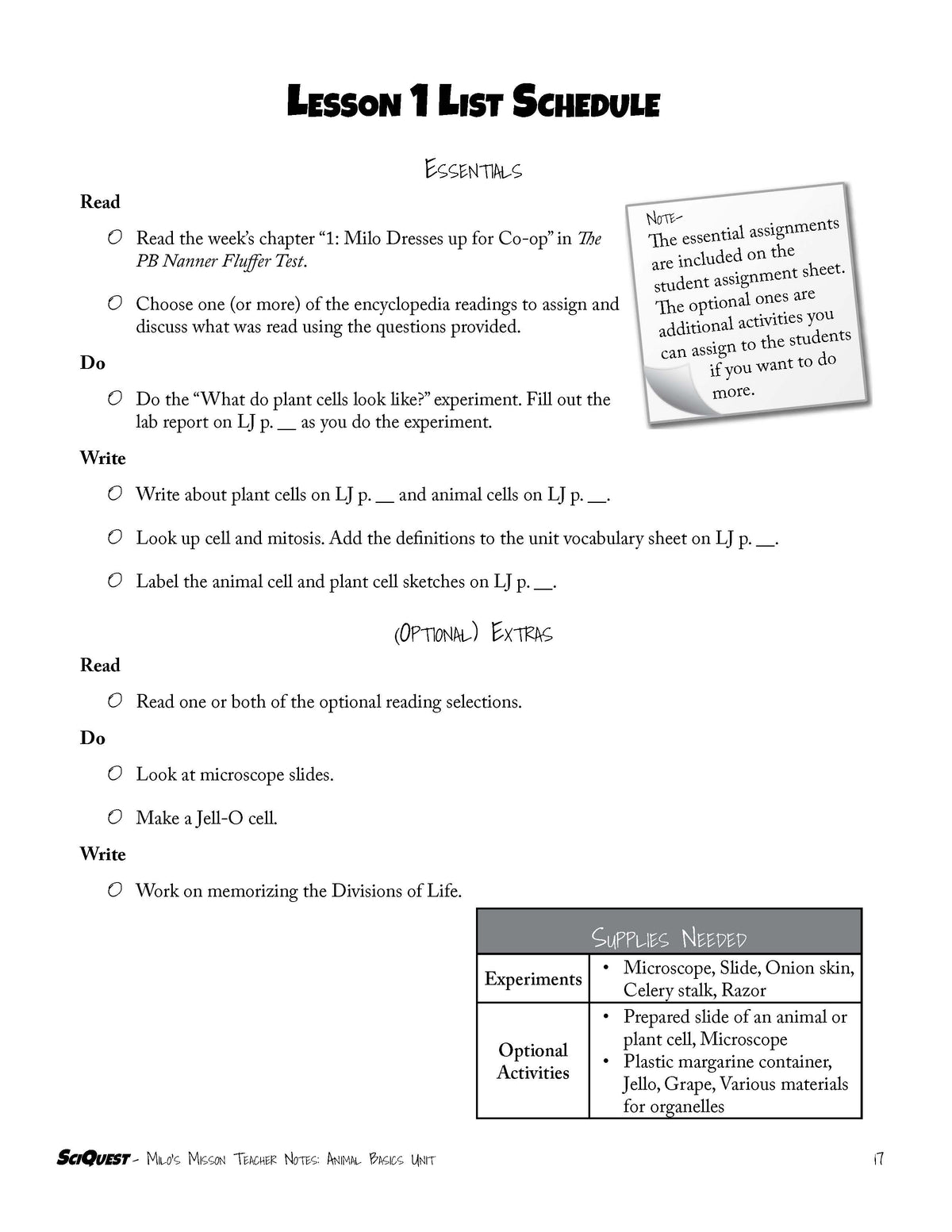SciQuest 100: Milo's Mission Instructor's Guide