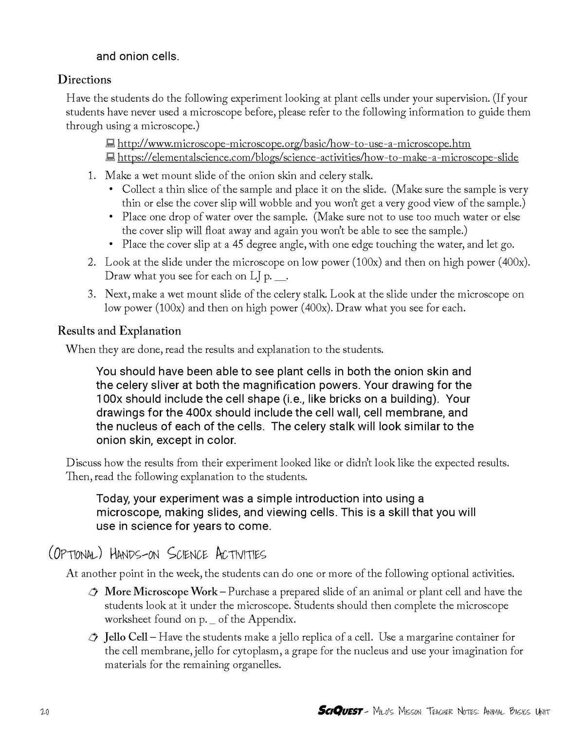 SciQuest 100: Milo's Mission Instructor's Guide