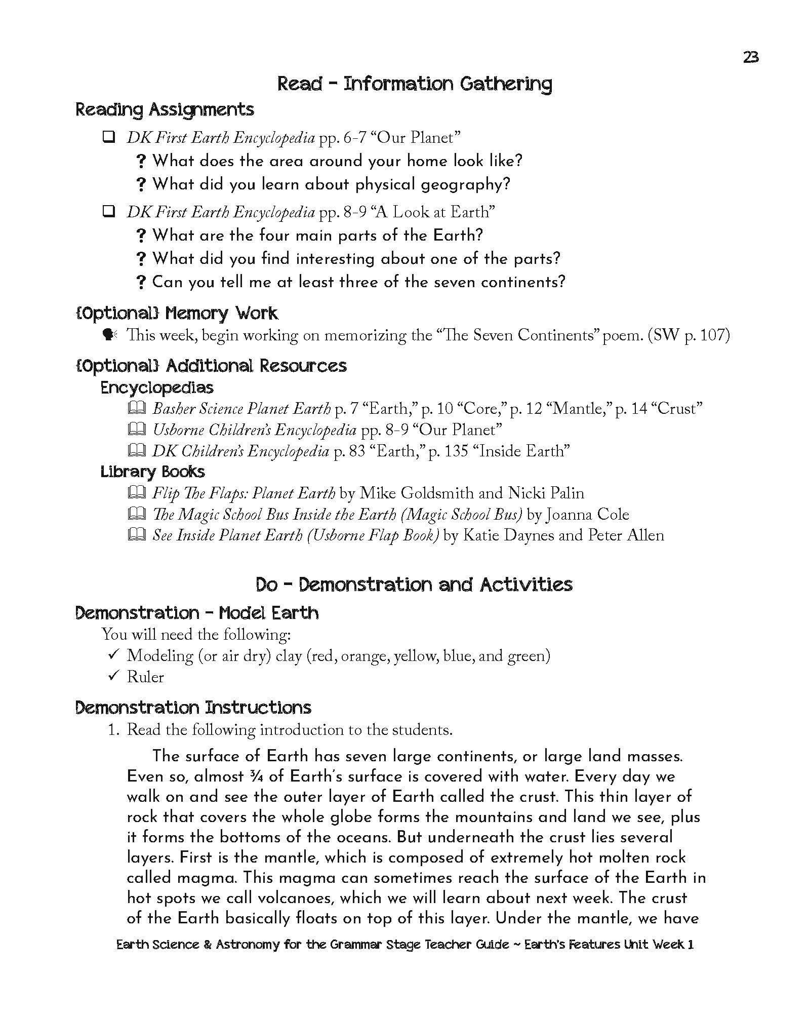 Earth Science & Astronomy for the Grammar Stage Teacher Guide