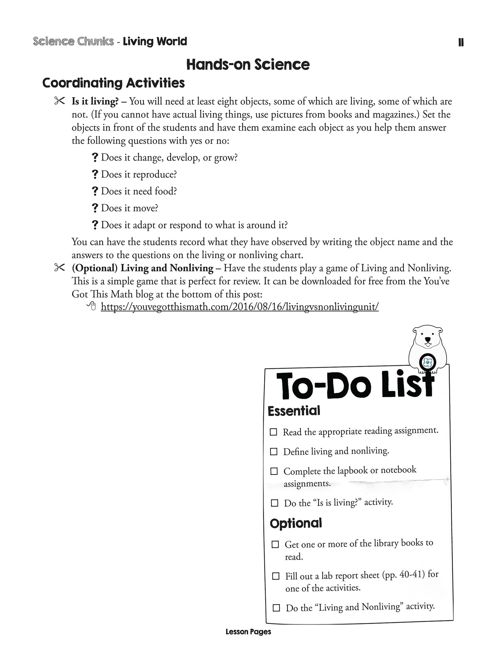 Science Chunks Living World Unit | Elemental Science