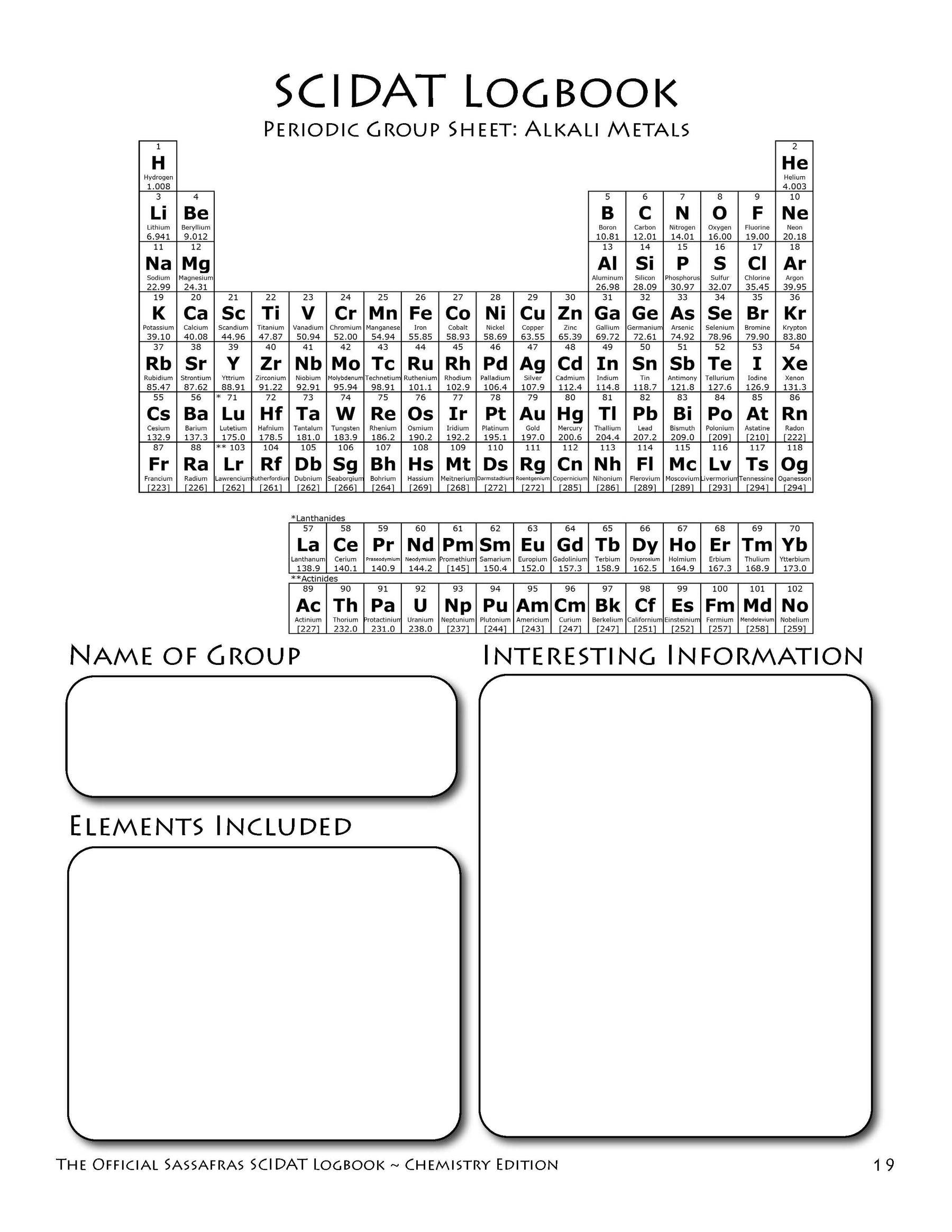 Sassafras SCIDAT Logbook: Chemistry Edition | Elemental Science