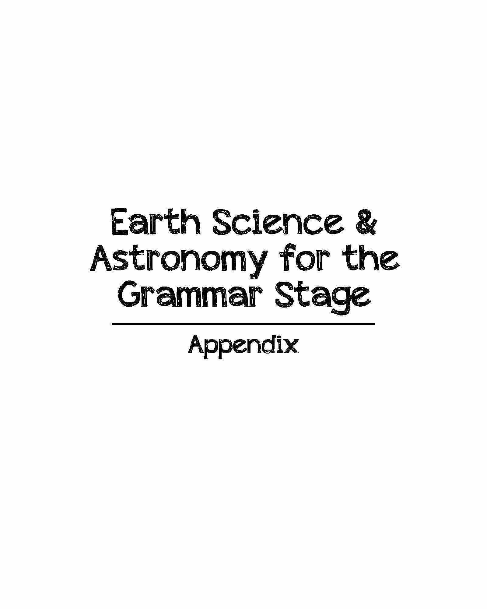 Earth Science & Astronomy For The Grammar Stage Appendix Templates