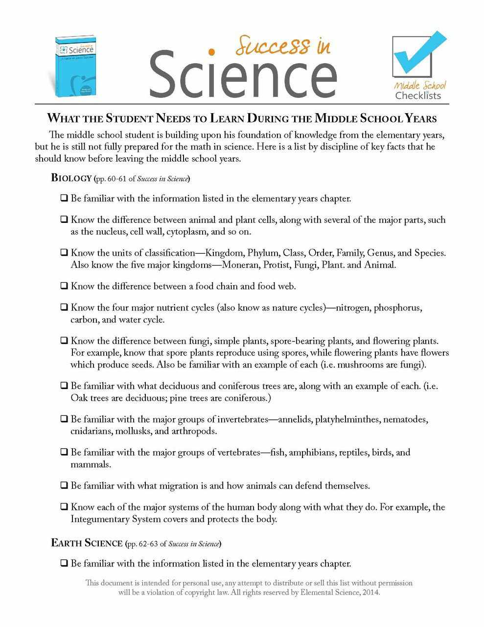 Checklists for Success in Science